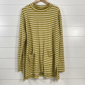 Duluth Trading Co Olive Green and White Striped Long Sleeve Tee